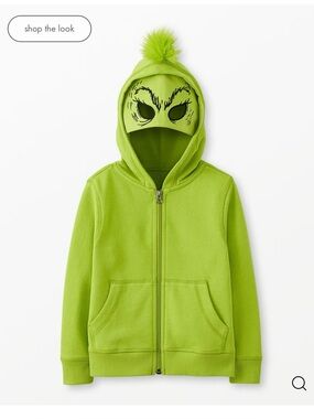 Hanna Anderson  French Terry Grinch Zip Hoodie with Pom Pom Hood